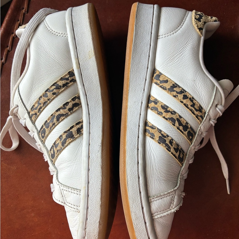 Adidas Grand Court White Sneakers with leopard Accent